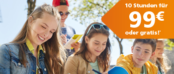Sommerkurs bei der Schülerhilfe – 10 Stunden für 99 € oder gratis Kinder lernen, Preisbutton: 10 Stunden für 99 € oder gratis